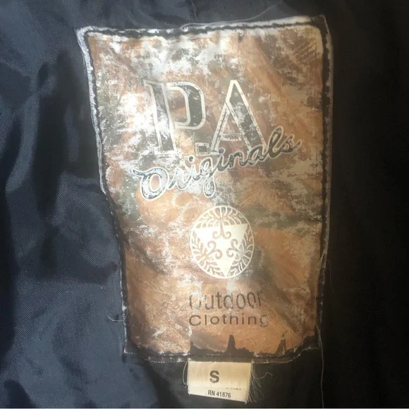 P.A. Originals Women's Sz S Barn Jacket Taupe w/Brown Faux Leather Trim Zip Up - Picture 8 of 15